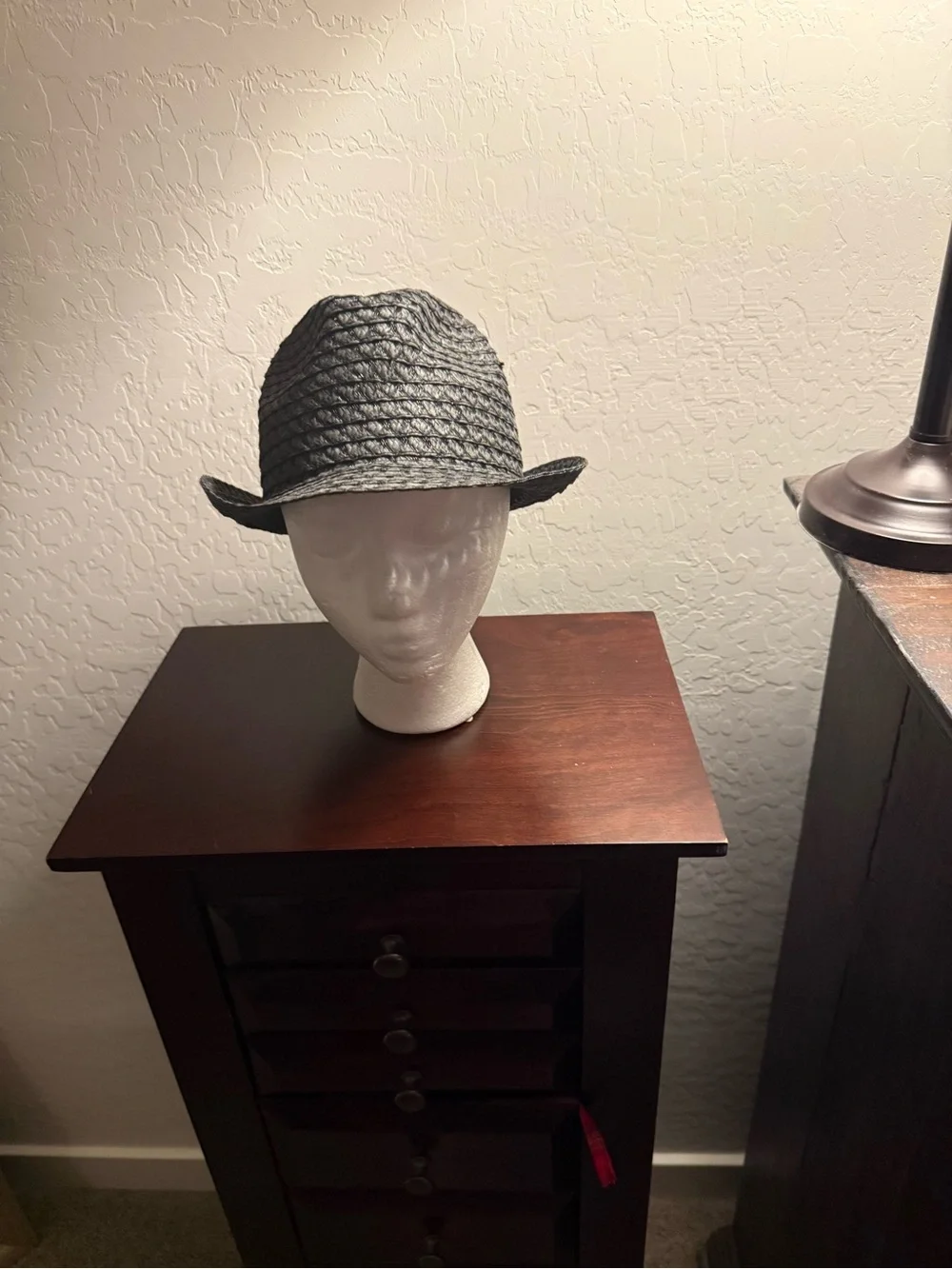 Woven Straw Fedora Hat in Charcoal Gray
